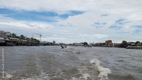 View of the Chao Phraya river in Bangkok, Thailand, from a tourist boat trip