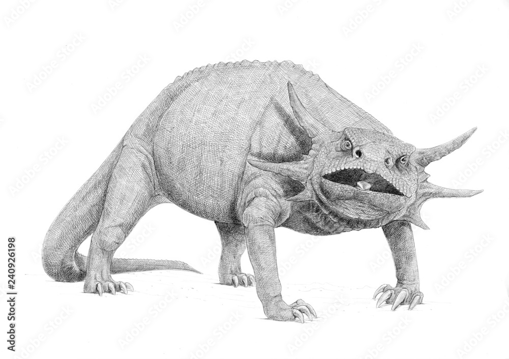 Fototapeta premium Fantasy creature drawing. Dinosaur handmade picture.