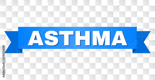 ASTHMA text on a ribbon. Designed with white caption and blue stripe. Vector banner with ASTHMA tag on a transparent background.