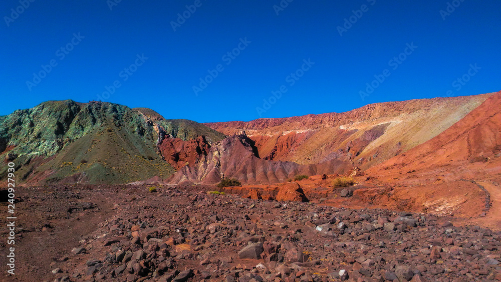 The Valle del Arcoiris is located about 90 kms from San Pedro de Atacama in Chile, close to Yerbas Buenas Petroglyphs. It owes its name to the variety of colors that can be seen in the valley.