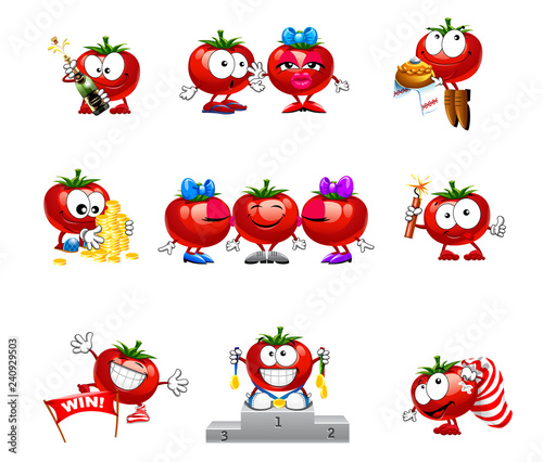 vector set of cute funny tomato