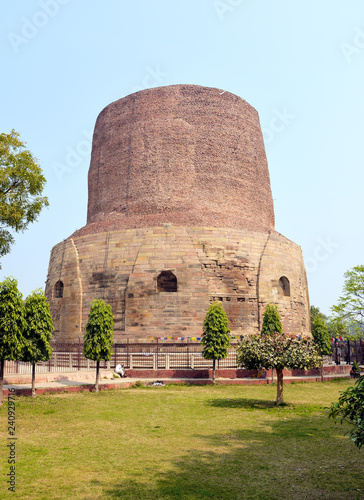 Dhamek Buddhist Stupa close up, Ashoka King era, Samath, Varanasi, Uttar Pradesh, India photo