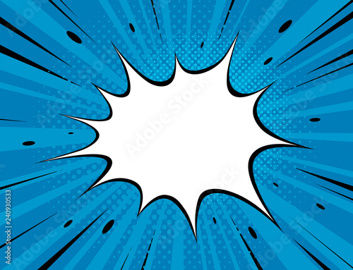 Fototapeta Komiksowa eksplozja białego na niebieskim tle ścienna