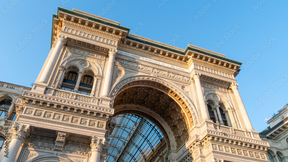 The beautiful entrance to the Galleria Vittorio Emanuele, just on the side of the Duomo di Milano
