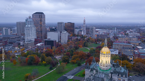 Hartford Connecticut Aerial View Capital Building Statehouse Downtown photo