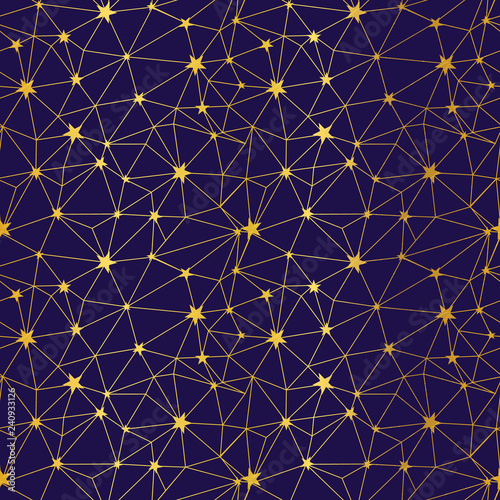 Navy and gold stars network seamless pattern. Great for space and holiday ins...