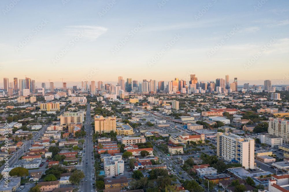 Aerial west side of Downtown Miami Florida Little Havana