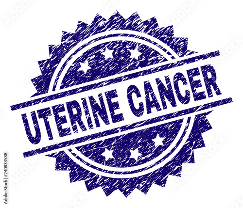 UTERINE CANCER stamp seal watermark with distress style. Blue vector rubber print of UTERINE CANCER title with dirty texture.
