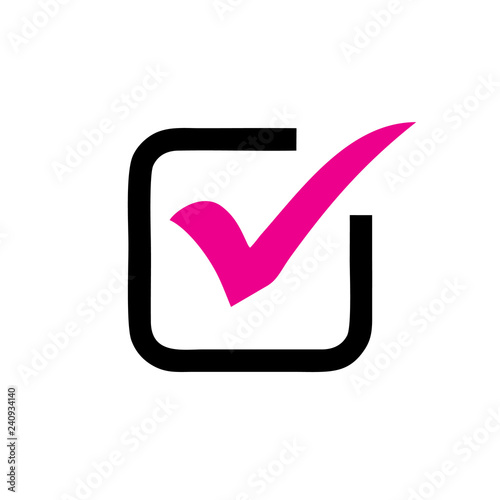 pink check mark in box sign