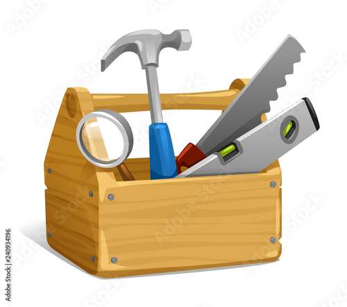 vector illustration of tool, hand tool, hammer with wooden handle, saw, hacksaw