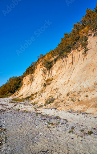 Baltic Sea steep coast of sand in Hohenkirchen.
