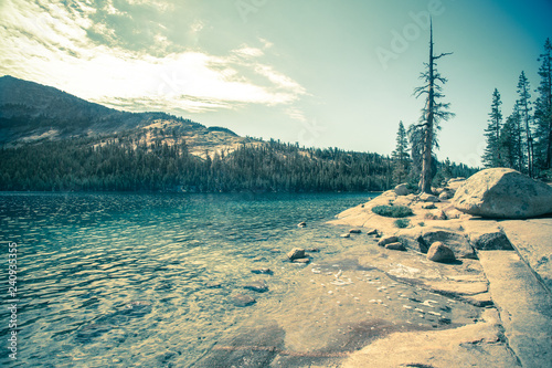 Landscape scene from Yosemite National Park in California with vintage retro tone photo