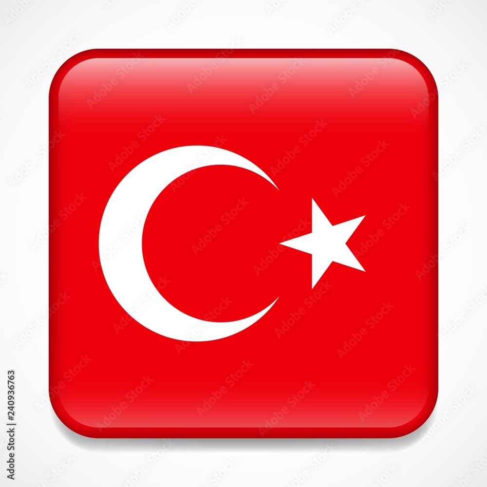 Flag of Turkey. Square glossy badge