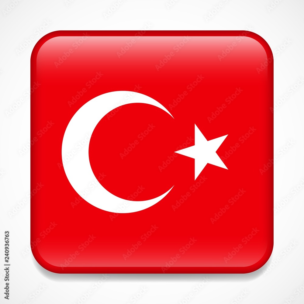 Flag of Turkey. Square glossy badge Flag of Turkey. Square glossy badge