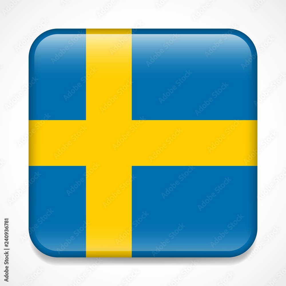 Flag of Sweden. Square glossy badge Flag of Sweden. Square glossy badge