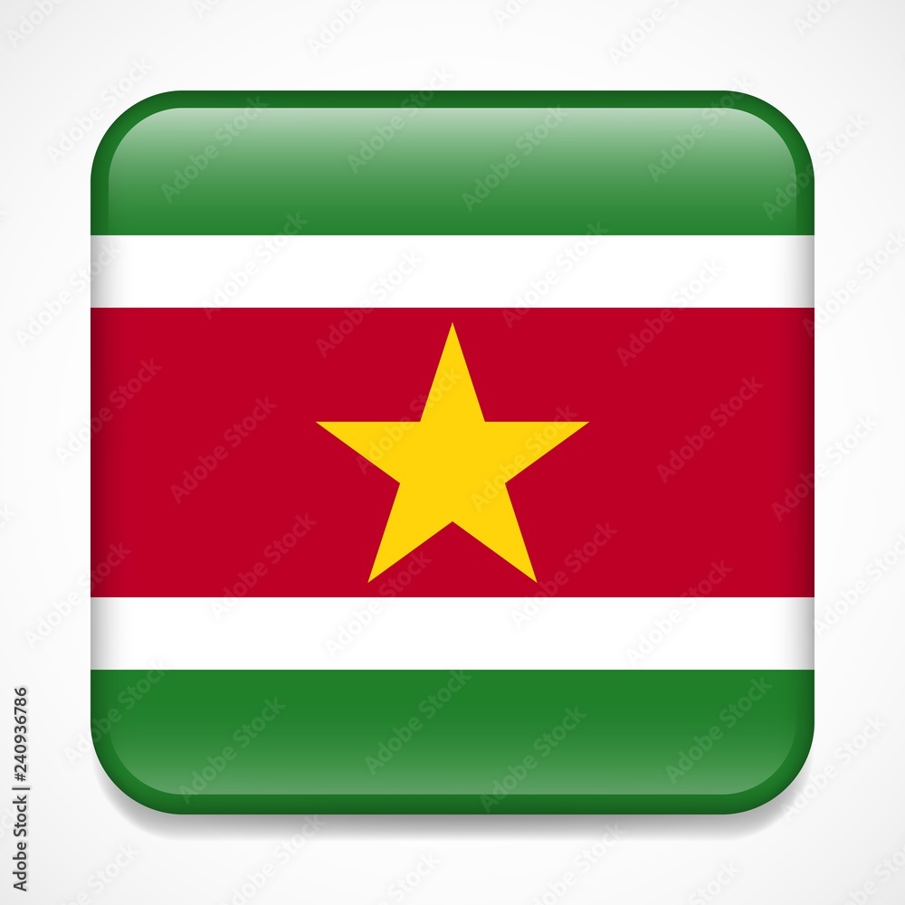 Flag of Suriname. Square glossy badge Flag of Suriname. Square glossy badge