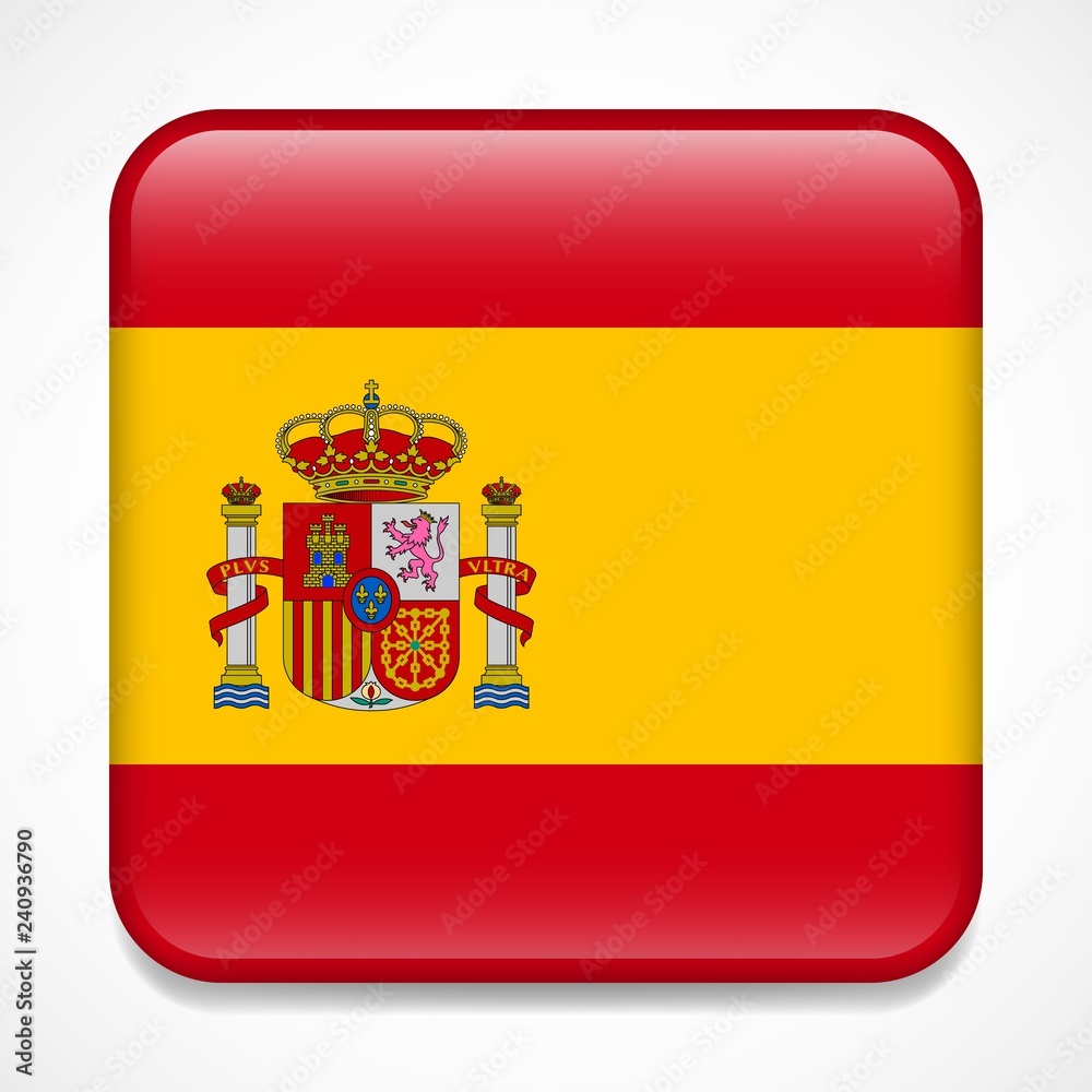 Flag of Spain. Square glossy badge