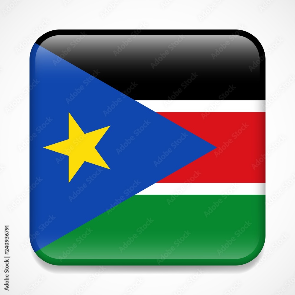 Flag of South Sudan. Square glossy badge Flag of South Sudan. Square glossy badge