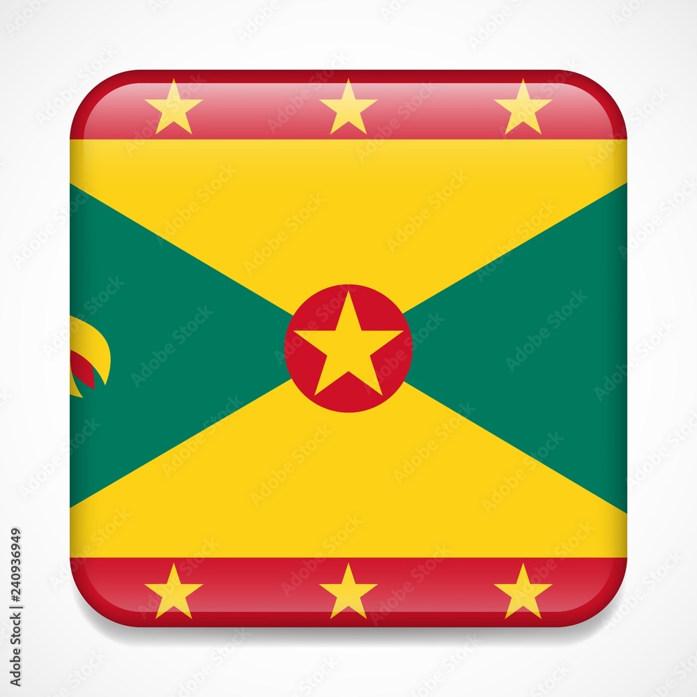 Flag of Grenada. Square glossy badge Flag of Grenada. Square glossy badge