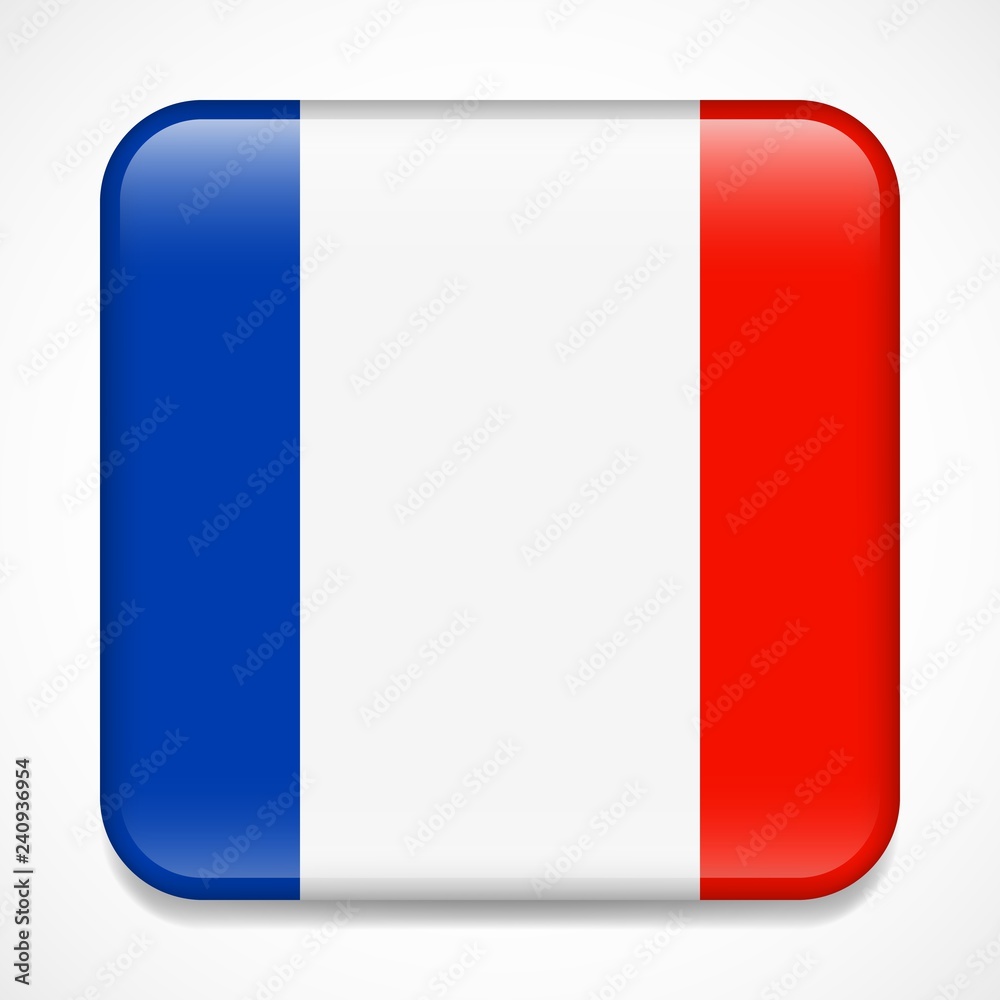 Flag of France. Square glossy badge