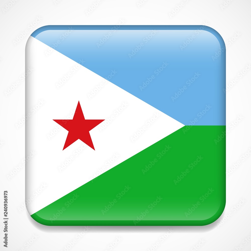 Flag of Djibouti. Square glossy badge Flag of Djibouti. Square glossy badge
