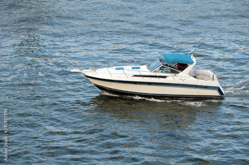 High-end motor boat on the Florida Intra-Coastal Waterway off Port Everglades.