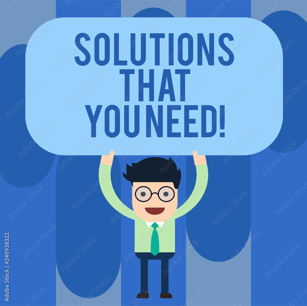 Writing note showing Solutions That You Need. Business photo showcasing Advices help support assistance coaching needed Man Standing Holding Above his Head Blank Rectangular Colored Board Writing note showing Solutions That You Need. Business photo showcasing Advices help support assistance coaching needed Man Standing Holding Above his Head Blank Rectangular Colored Board