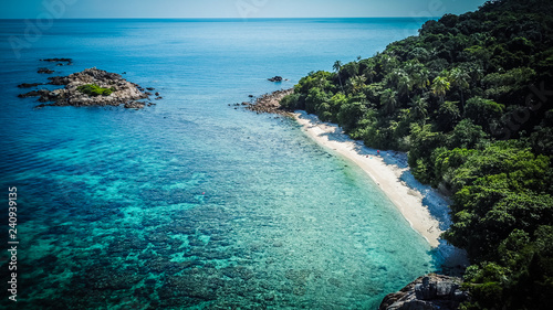 Aerial drone view of Turtle Beach at the Perhentian Islands, a tropical paradise in Malaysia with great snorkelling and sea life © TheGlobalWizards