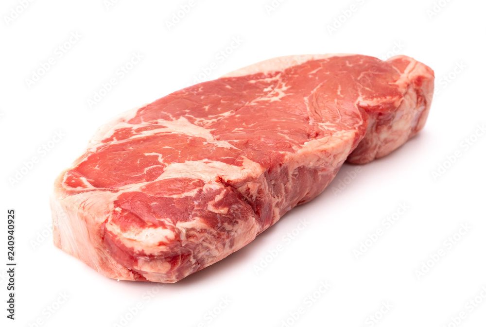 Raw New York Strip Steak on a White Background