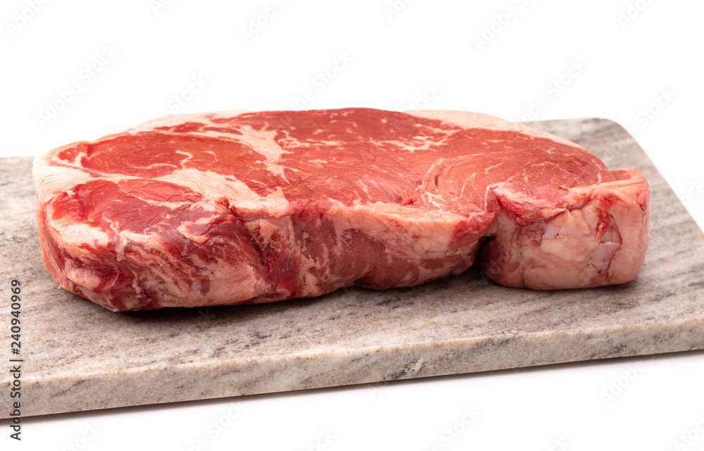 Raw New York Strip Steak on a White Background