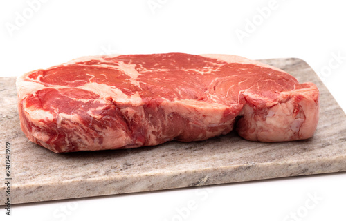 Raw New York Strip Steak on a White Background