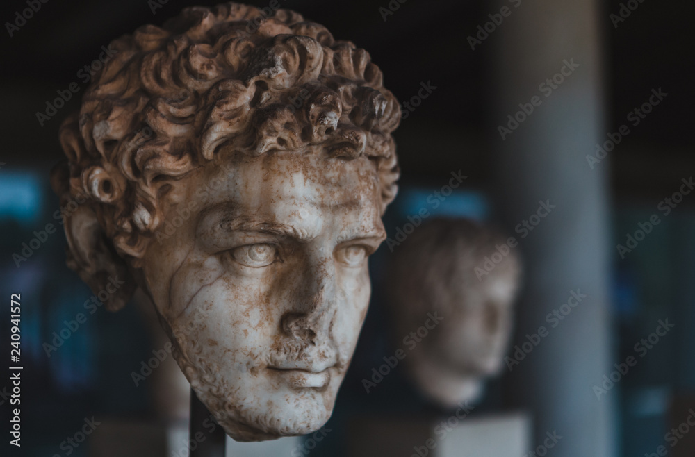 Ancient Emperor Antoninus Pius Bust Statue Stoa of Attalos Agora Market Place Athens Greece.
