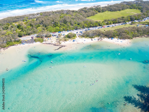 Kingscliff and Cudgen Creek from an aerial view with blue water on a clear day in NSW, Australia  © Darren