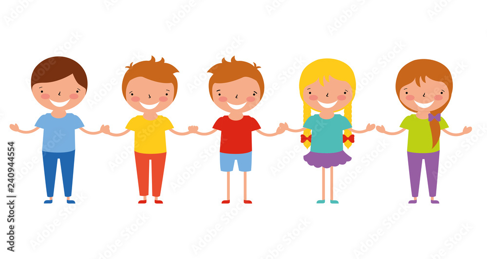cute group kids holding hands
