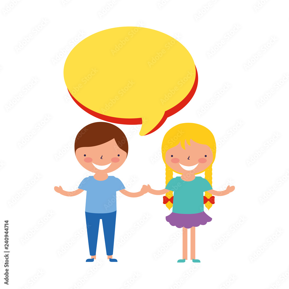 happy boy and girl speech bubble happy boy and girl speech bubble