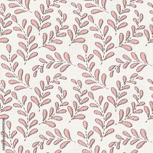  Embroidery floral seamless pattern on linen cloth texture © photo-nuke