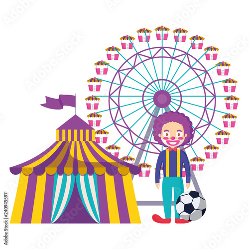 circus tent with clown and wheel fortune