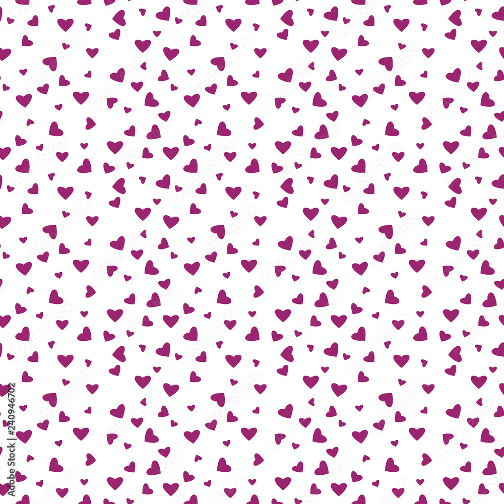 Hearts Confetti Seamless Pattern - Magenta pink confetti hearts scattered on white background
