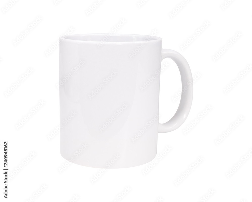 White ceramic handle mug on isolated background with clipping path. Blank drink cup for your design. White ceramic handle mug on isolated background with clipping path. Blank drink cup for your design.