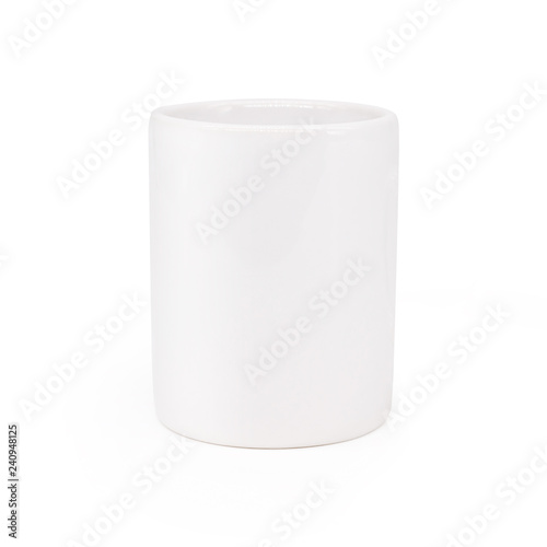 White ceramic mug on isolated background with clipping path. Blank drink cup for your design.
