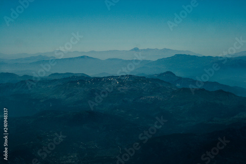Mountain aerial view. forests and sky