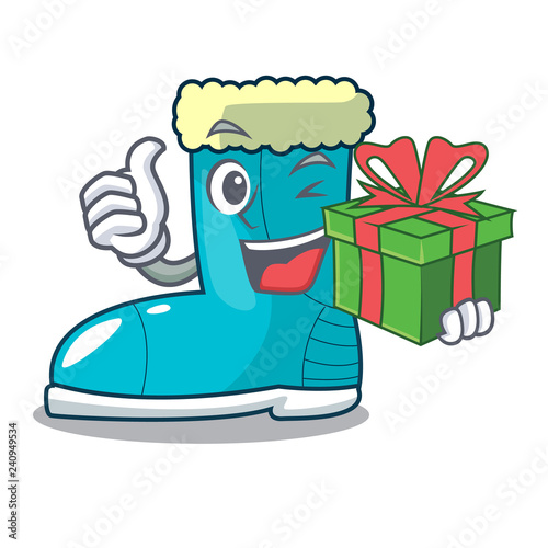 With gift winter boot on the character rak
