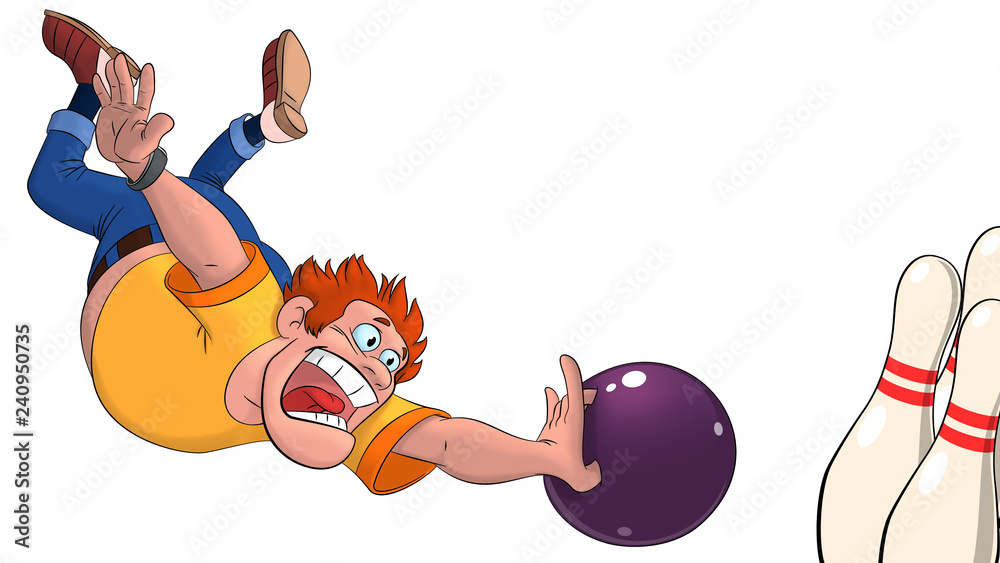 Ilustrace „illustration of a man throwing a bowling ball on the playing  field, a man playing bowling and falling behind a bowling ball on a white  background“ ze služby Stock | Adobe