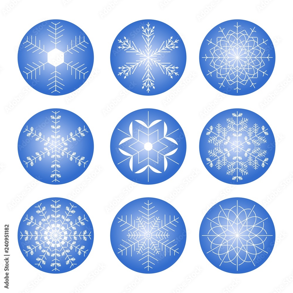 Set of different shining snowflakes icon on a white background. Vector illustration. Eps 10. Set of different shining snowflakes icon on a white background. Vector illustration. Eps 10.