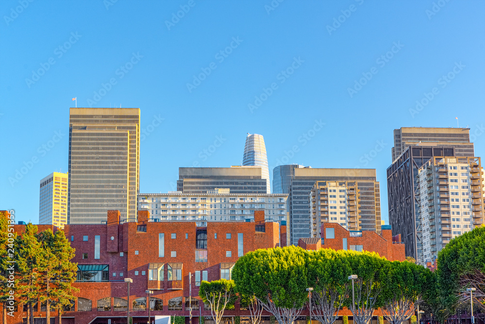 View of downtown from the Embarcadero street, San Francisco. View of downtown from the Embarcadero street, San Francisco.