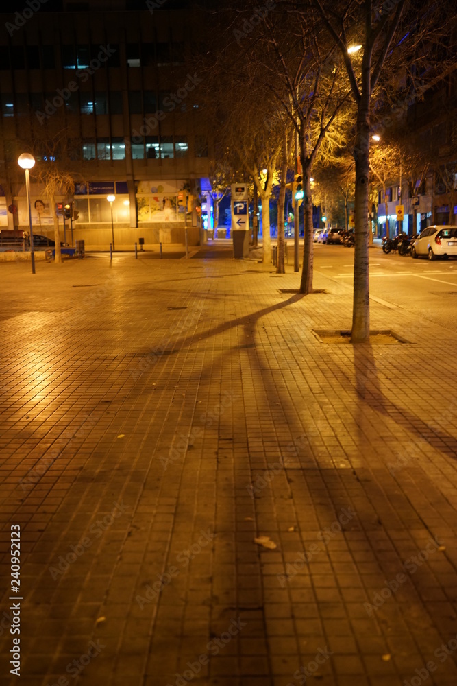 Street at night in Barcelona, Spain
