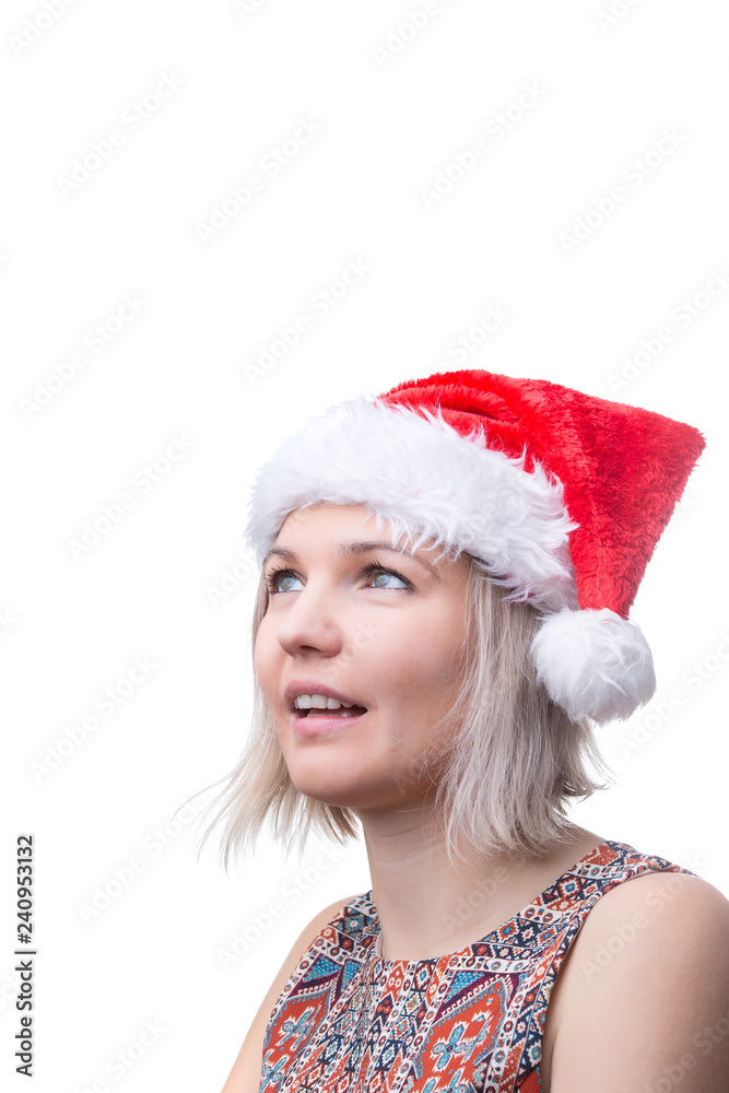 Close-up photo of blonde in glasses and Santa's cap Close-up photo of blonde in glasses and Santa's cap