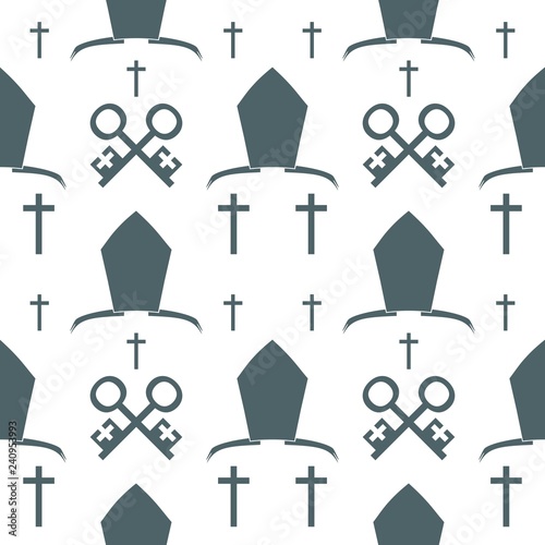 Bishop mitre and crosses. Seamless backdrop. Catholic symbols