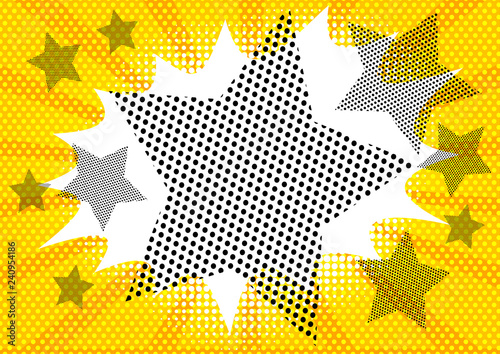 Vector illustrated retro comic book background with big half tone stars, pop art vintage style backdrop.
