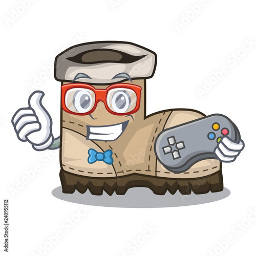 Gamer working boot above a character rak